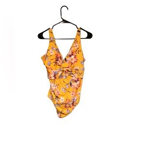 As Rose Rich yellow floral one piece swimsuit size XL new with tags